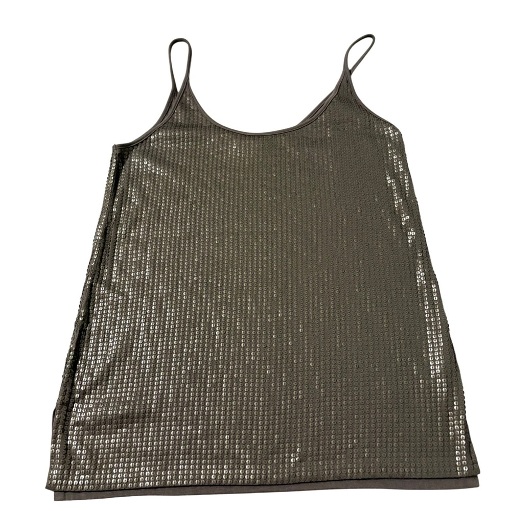 Vince Womens Sequin Camisole Top‎ Taupe Grey Spaghetti Strap Scoop Neck Size M